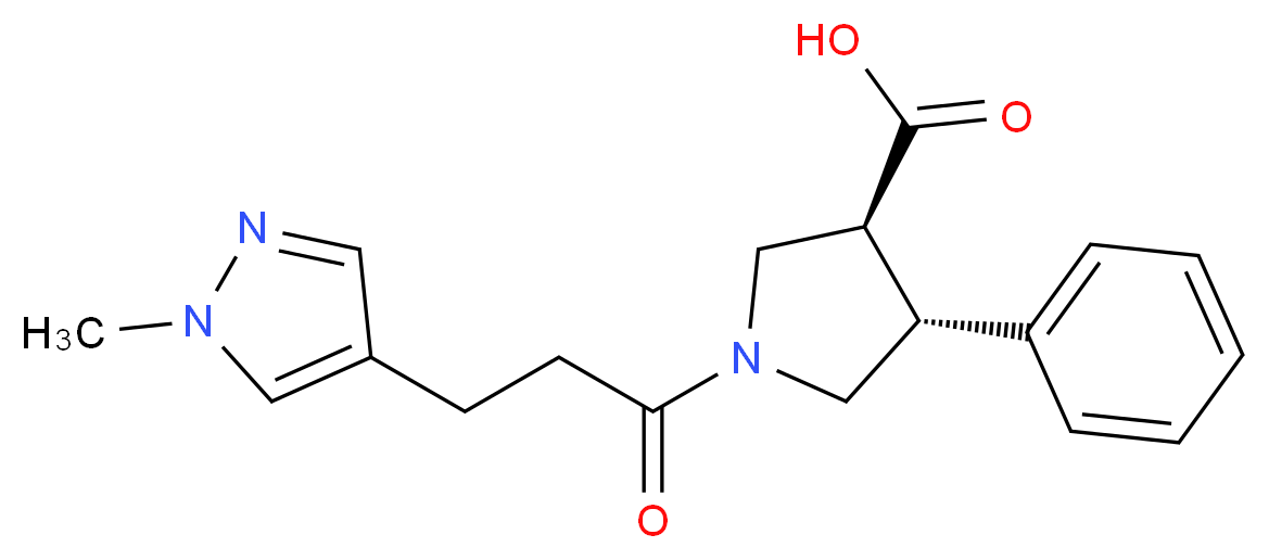 (3S*,4R*)-1-[3-(1-methyl-1H-pyrazol-4-yl)propanoyl]-4-phenylpyrrolidine-3-carboxylic acid_分子结构_CAS_)