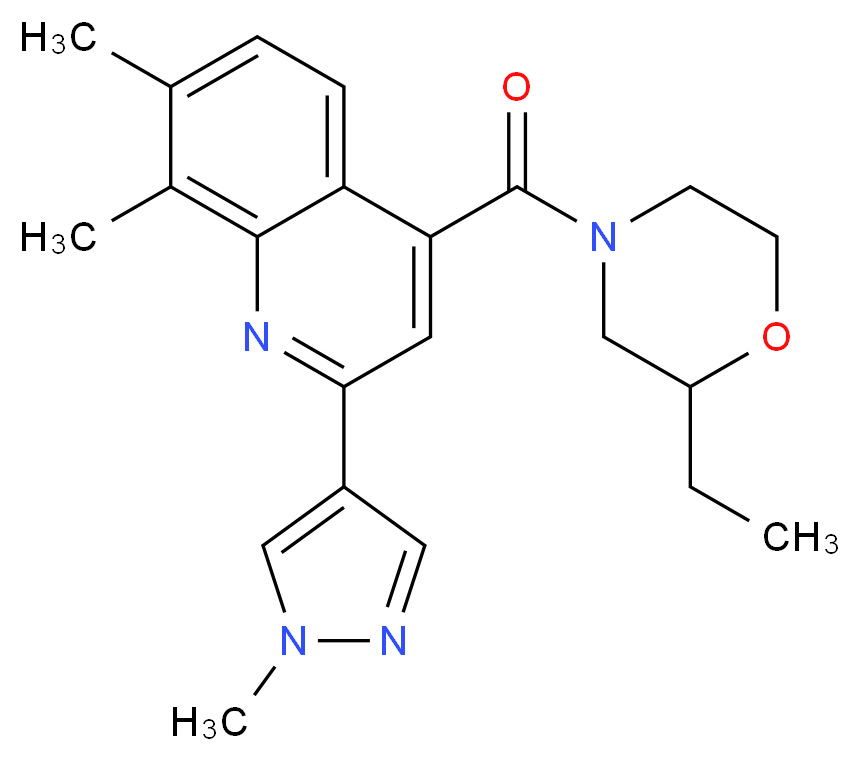 4-[(2-ethylmorpholin-4-yl)carbonyl]-7,8-dimethyl-2-(1-methyl-1H-pyrazol-4-yl)quinoline_分子结构_CAS_)