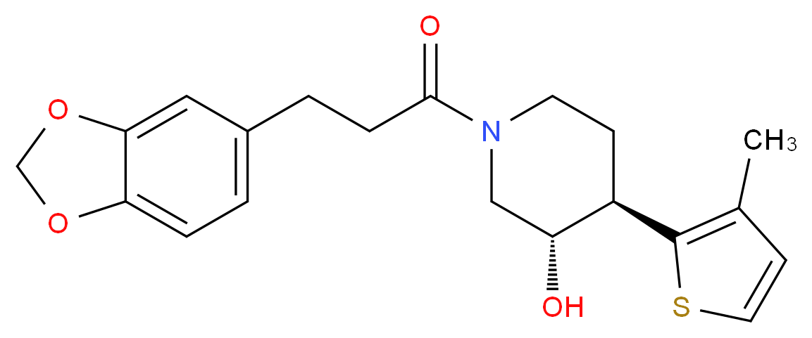 (3S*,4R*)-1-[3-(1,3-benzodioxol-5-yl)propanoyl]-4-(3-methyl-2-thienyl)piperidin-3-ol_分子结构_CAS_)