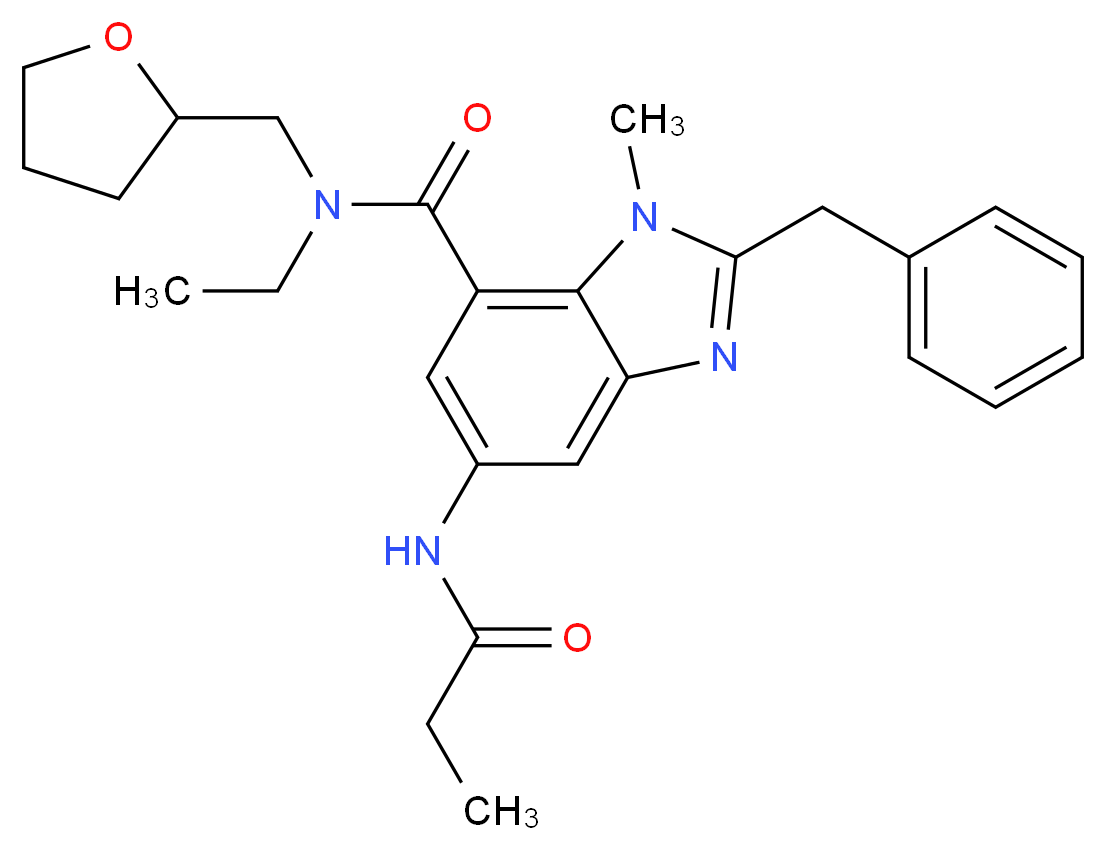2-benzyl-N-ethyl-1-methyl-5-(propionylamino)-N-(tetrahydro-2-furanylmethyl)-1H-benzimidazole-7-carboxamide_分子结构_CAS_)
