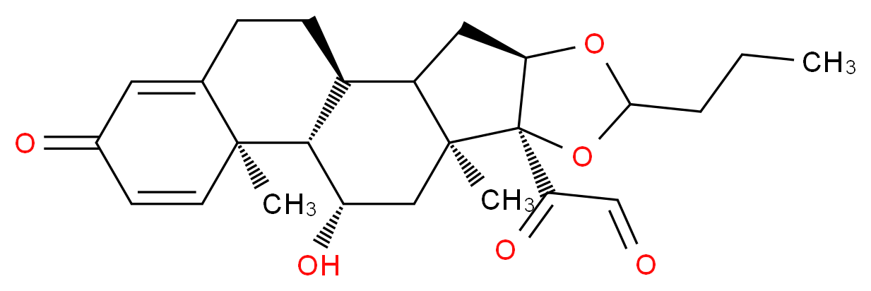 2-[(1S,4R,8S,9S,11S,12S,13R)-11-hydroxy-9,13-dimethyl-16-oxo-6-propyl-5,7-dioxapentacyclo[10.8.0.0<sup>2</sup>,<sup>9</sup>.0<sup>4</sup>,<sup>8</sup>.0<sup>1</sup><sup>3</sup>,<sup>1</sup><sup>8</sup>]icosa-14,17-dien-8-yl]-2-oxoacetaldehyde_分子结构_CAS_85234-63-5