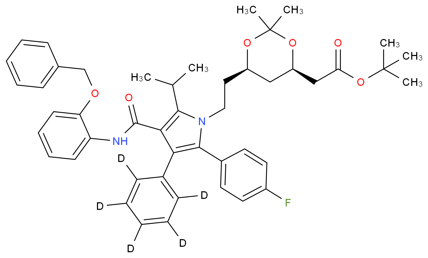 (6-{2-[3-(2-Benzyloxy-phenylcarbamoyl)-5-(4-fluoro-phenyl)-2-isopropyl-4-phenyl-d5-pyrrol-1-yl]-ethyl}-2,2-dimethyl-[1,3]-dioxane-4-yl)-acetic Acid, tert-Butyl Ester_分子结构_CAS_265989-41-1)