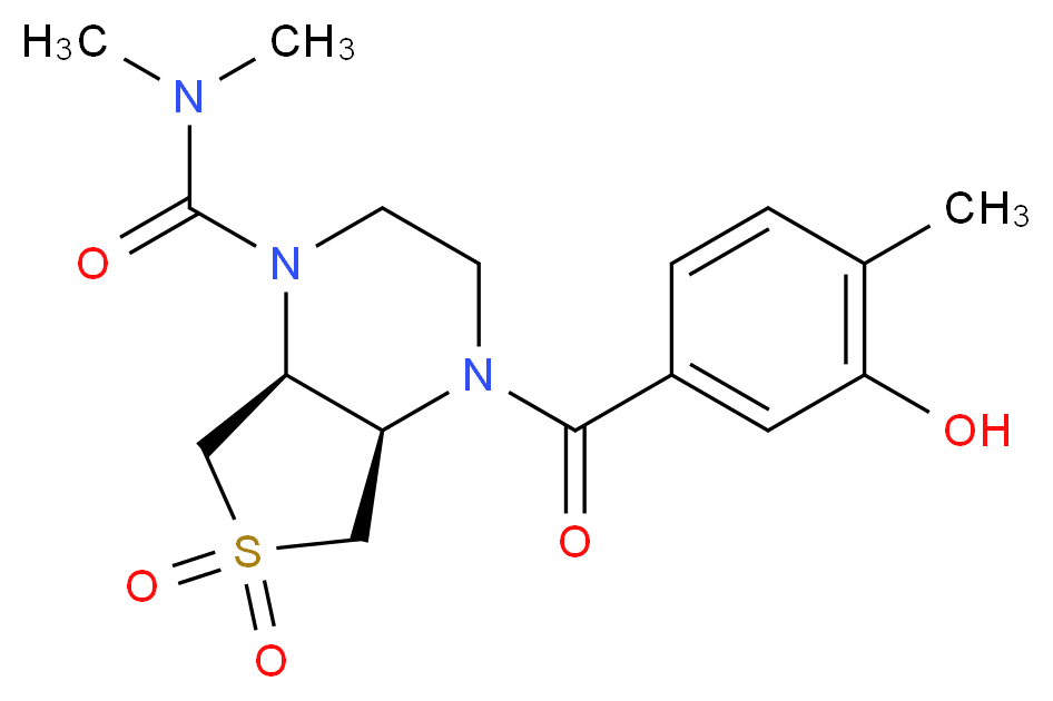 (4aR*,7aS*)-4-(3-hydroxy-4-methylbenzoyl)-N,N-dimethylhexahydrothieno[3,4-b]pyrazine-1(2H)-carboxamide 6,6-dioxide_分子结构_CAS_)
