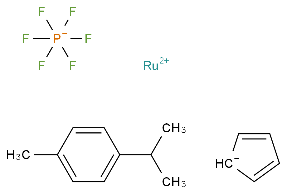 λ<sup>2</sup>-ruthenium(2+) ion 1-methyl-4-(propan-2-yl)benzene cyclopenta-2,4-dien-1-ide hexafluoro-λ<sup>5</sup>-phosphanuide_分子结构_CAS_147831-75-2