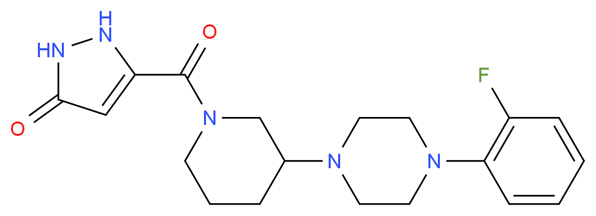 5-({3-[4-(2-fluorophenyl)-1-piperazinyl]-1-piperidinyl}carbonyl)-1,2-dihydro-3H-pyrazol-3-one_分子结构_CAS_)