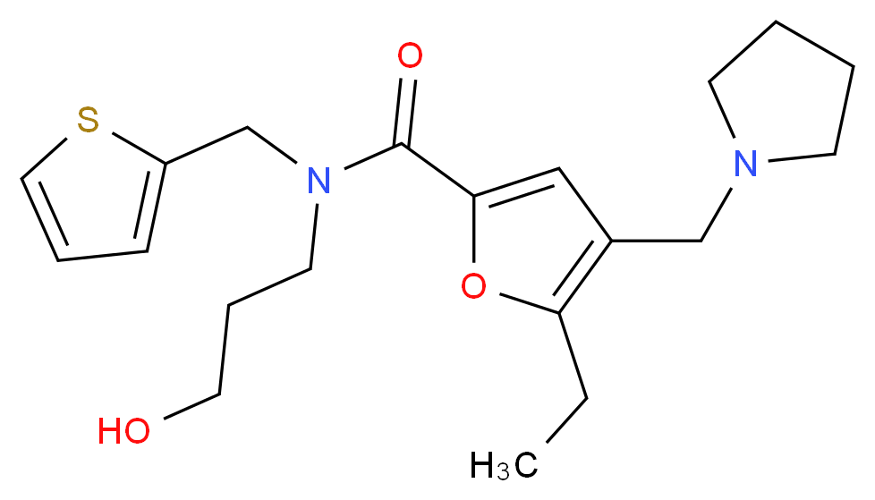 5-ethyl-N-(3-hydroxypropyl)-4-(pyrrolidin-1-ylmethyl)-N-(2-thienylmethyl)-2-furamide_分子结构_CAS_)