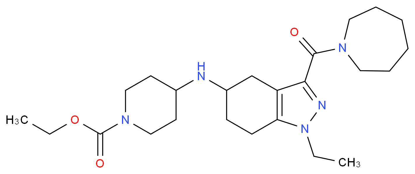 ethyl 4-{[3-(1-azepanylcarbonyl)-1-ethyl-4,5,6,7-tetrahydro-1H-indazol-5-yl]amino}-1-piperidinecarboxylate_分子结构_CAS_)