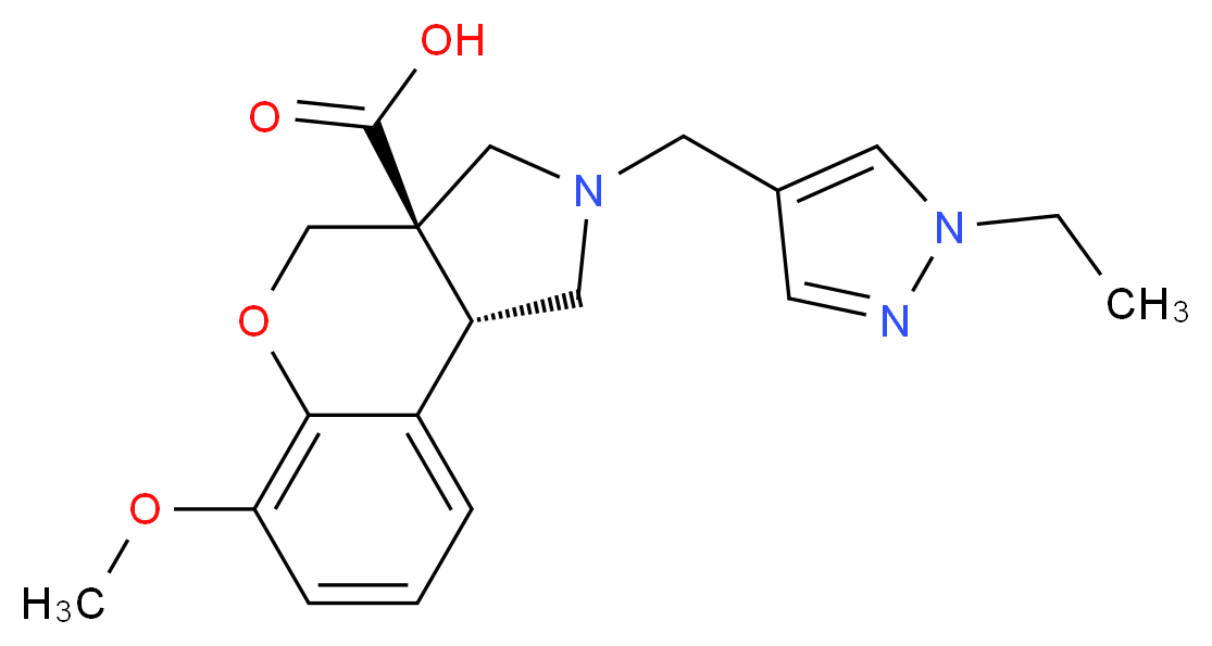 (3aR*,9bR*)-2-[(1-ethyl-1H-pyrazol-4-yl)methyl]-6-methoxy-1,2,3,9b-tetrahydrochromeno[3,4-c]pyrrole-3a(4H)-carboxylic acid_分子结构_CAS_)