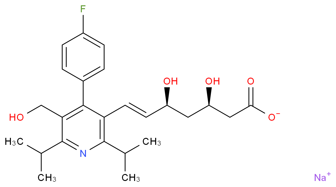 sodium (3R,5S,6E)-7-[4-(4-fluorophenyl)-5-(hydroxymethyl)-2,6-bis(propan-2-yl)pyridin-3-yl]-3,5-dihydroxyhept-6-enoate_分子结构_CAS_157199-28-5