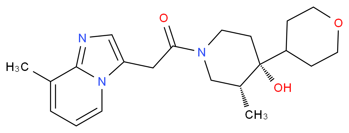 (3R*,4R*)-3-methyl-1-[(8-methylimidazo[1,2-a]pyridin-3-yl)acetyl]-4-(tetrahydro-2H-pyran-4-yl)piperidin-4-ol_分子结构_CAS_)