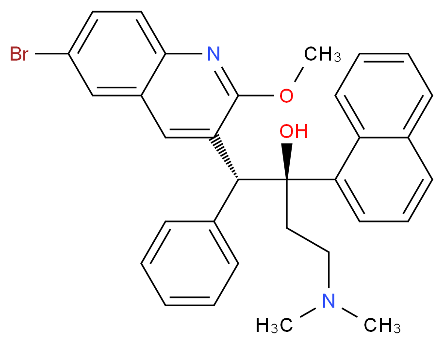 (1R,2S)-1-(6-bromo-2-methoxyquinolin-3-yl)-4-(dimethylamino)-2-(naphthalen-1-yl)-1-phenylbutan-2-ol_分子结构_CAS_654653-81-3