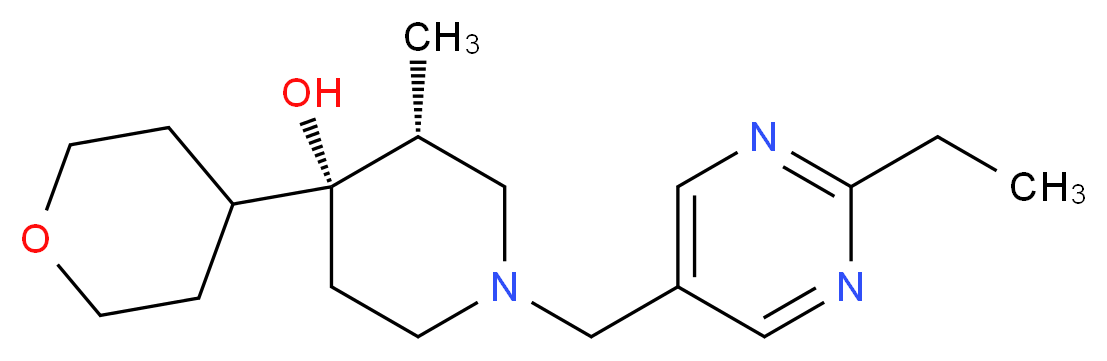 (3R*,4R*)-1-[(2-ethyl-5-pyrimidinyl)methyl]-3-methyl-4-(tetrahydro-2H-pyran-4-yl)-4-piperidinol_分子结构_CAS_)