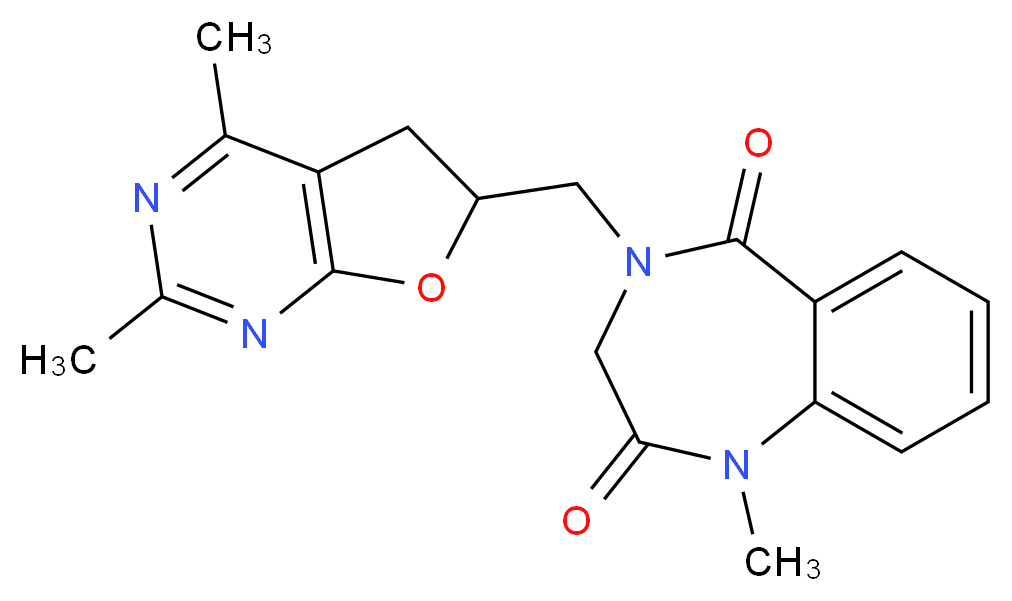 4-[(2,4-dimethyl-5,6-dihydrofuro[2,3-d]pyrimidin-6-yl)methyl]-1-methyl-3,4-dihydro-1H-1,4-benzodiazepine-2,5-dione_分子结构_CAS_)