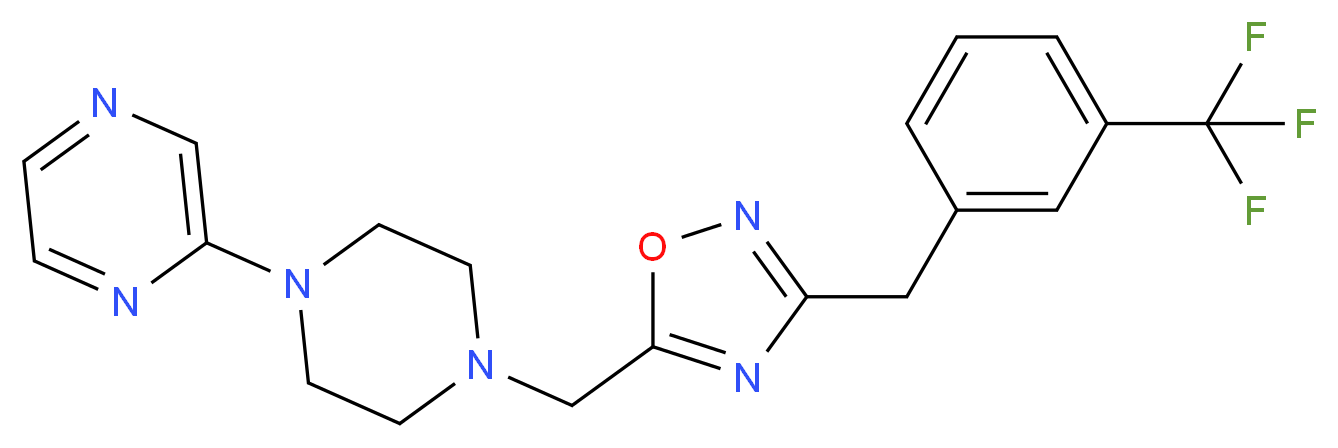 2-[4-({3-[3-(trifluoromethyl)benzyl]-1,2,4-oxadiazol-5-yl}methyl)-1-piperazinyl]pyrazine_分子结构_CAS_)