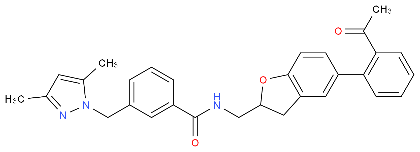 N-{[5-(2-acetylphenyl)-2,3-dihydro-1-benzofuran-2-yl]methyl}-3-[(3,5-dimethyl-1H-pyrazol-1-yl)methyl]benzamide_分子结构_CAS_)