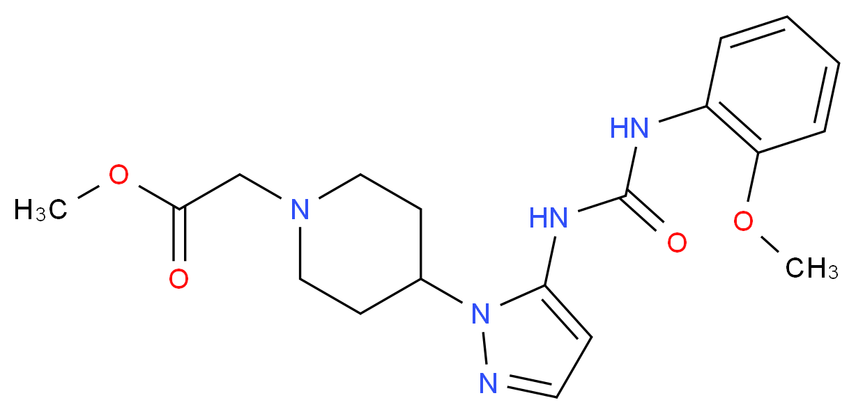methyl {4-[5-({[(2-methoxyphenyl)amino]carbonyl}amino)-1H-pyrazol-1-yl]piperidin-1-yl}acetate_分子结构_CAS_)