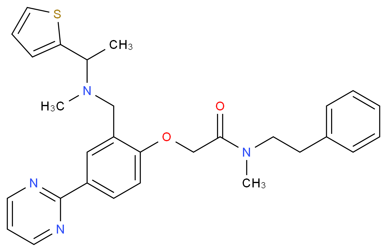 N-methyl-2-[2-({methyl[1-(2-thienyl)ethyl]amino}methyl)-4-(2-pyrimidinyl)phenoxy]-N-(2-phenylethyl)acetamide_分子结构_CAS_)