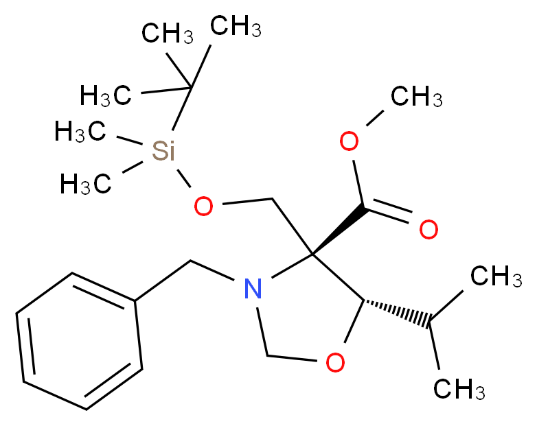 methyl (4R,5S)-3-benzyl-4-{[(tert-butyldimethylsilyl)oxy]methyl}-5-(propan-2-yl)-1,3-oxazolidine-4-carboxylate_分子结构_CAS_145451-93-0