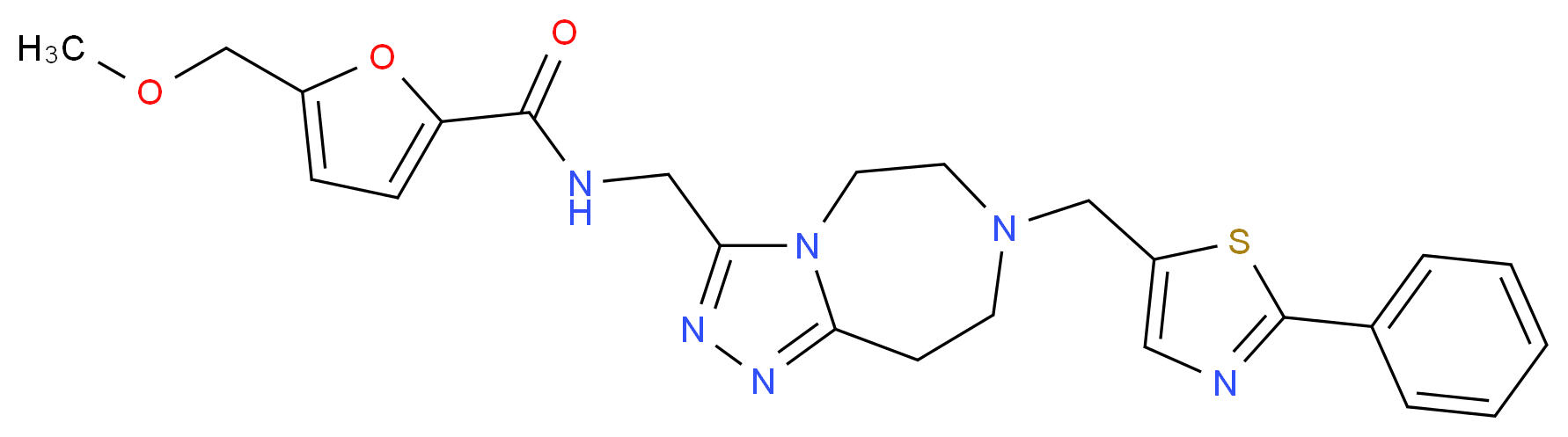5-(methoxymethyl)-N-({7-[(2-phenyl-1,3-thiazol-5-yl)methyl]-6,7,8,9-tetrahydro-5H-[1,2,4]triazolo[4,3-d][1,4]diazepin-3-yl}methyl)-2-furamide_分子结构_CAS_)