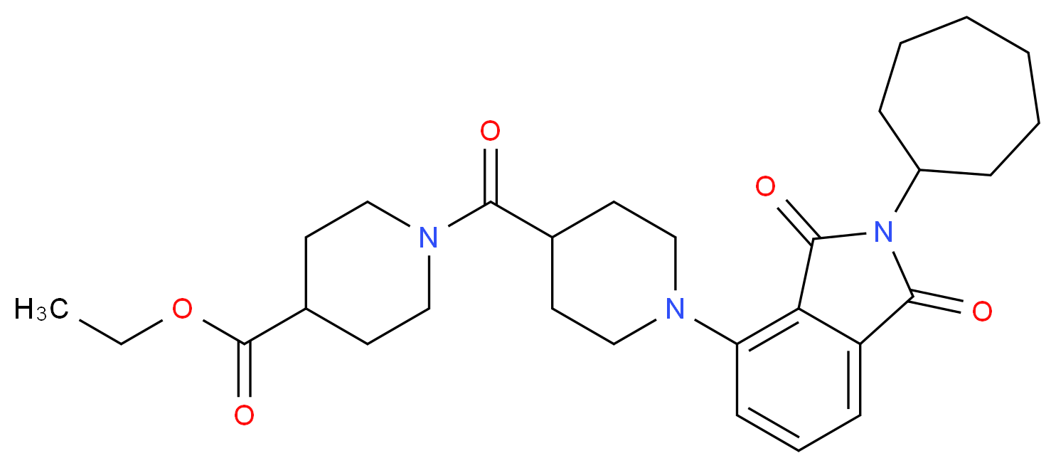 ethyl 1-{[1-(2-cycloheptyl-1,3-dioxo-2,3-dihydro-1H-isoindol-4-yl)-4-piperidinyl]carbonyl}-4-piperidinecarboxylate_分子结构_CAS_)