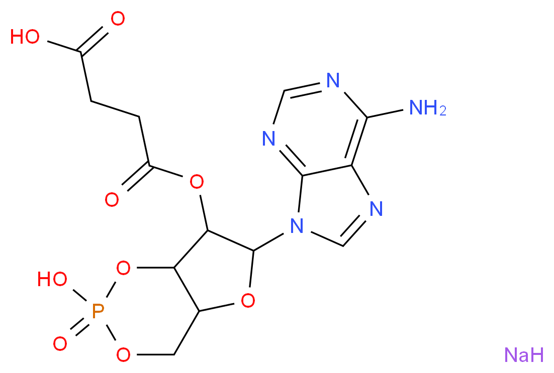 4-{[6-(6-amino-9H-purin-9-yl)-2-hydroxy-2-oxo-hexahydro-1,3,5,2λ<sup>5</sup>-furo[3,2-d][1,3,2λ<sup>5</sup>]dioxaphosphinin-7-yl]oxy}-4-oxobutanoic acid sodium_分子结构_CAS_104809-23-6