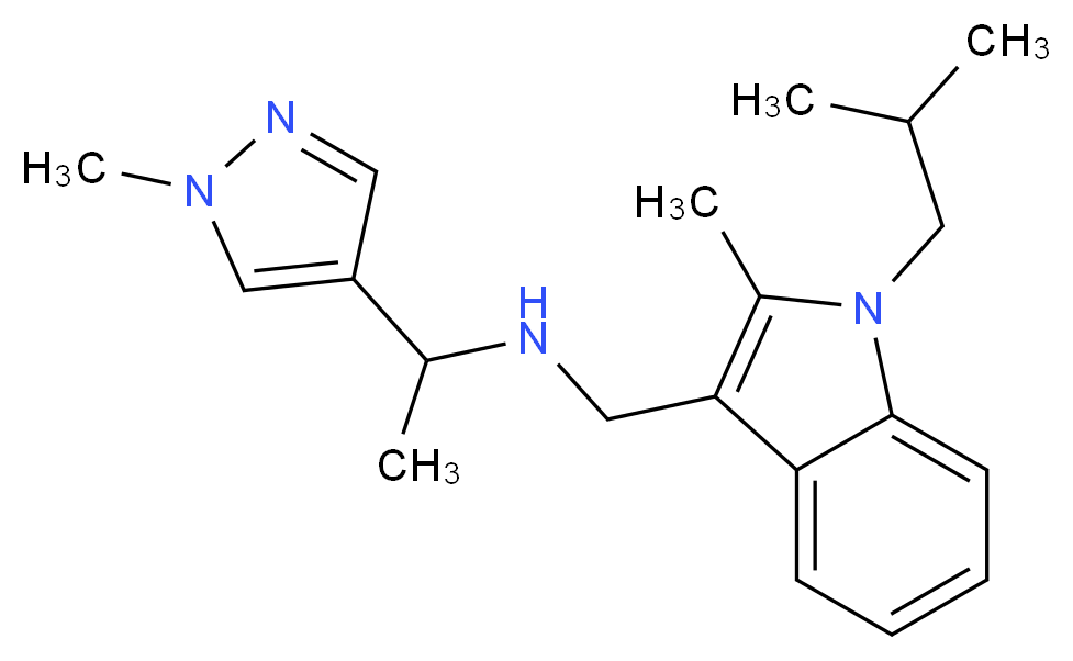 N-[(1-isobutyl-2-methyl-1H-indol-3-yl)methyl]-1-(1-methyl-1H-pyrazol-4-yl)ethanamine_分子结构_CAS_)