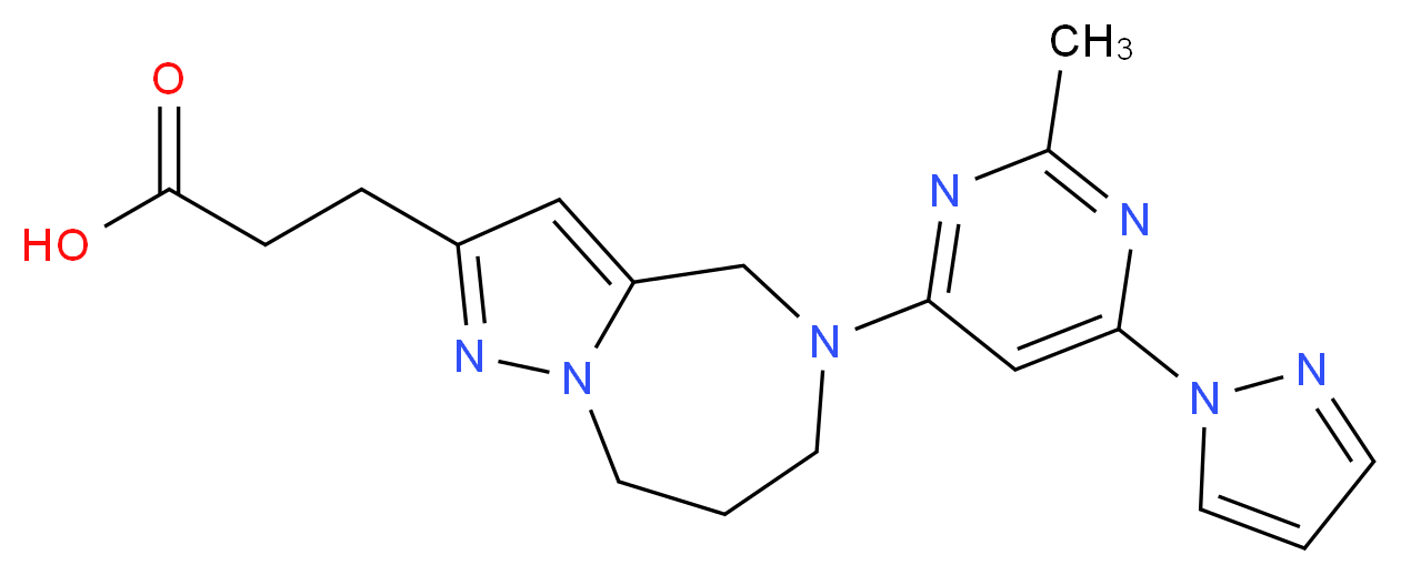 3-{5-[2-methyl-6-(1H-pyrazol-1-yl)-4-pyrimidinyl]-5,6,7,8-tetrahydro-4H-pyrazolo[1,5-a][1,4]diazepin-2-yl}propanoic acid_分子结构_CAS_)