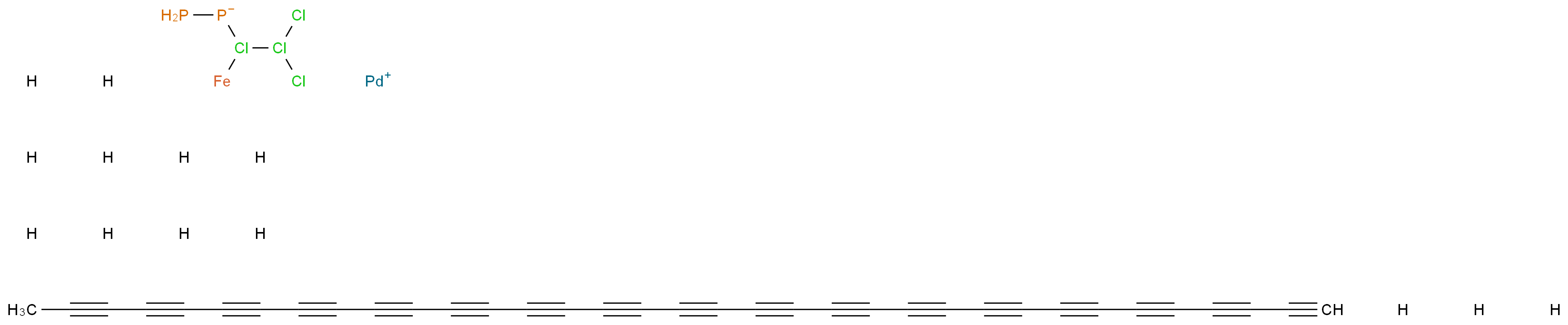 palladium(1+) ion 1-(2-chloro-1-ferrio-1$l^{3},2$l^{3}-trichloran-1-yl)diphosphanide pentatriaconta-1,3,5,7,9,11,13,15,17,19,21,23,25,27,29,31,33-heptadecayne tridecahydrogen_分子结构_CAS_95464-05-4