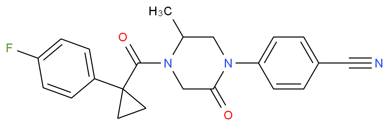 4-(4-{[1-(4-fluorophenyl)cyclopropyl]carbonyl}-5-methyl-2-oxo-1-piperazinyl)benzonitrile_分子结构_CAS_)
