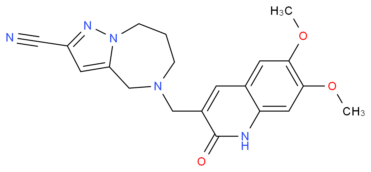 5-[(6,7-dimethoxy-2-oxo-1,2-dihydroquinolin-3-yl)methyl]-5,6,7,8-tetrahydro-4H-pyrazolo[1,5-a][1,4]diazepine-2-carbonitrile_分子结构_CAS_)
