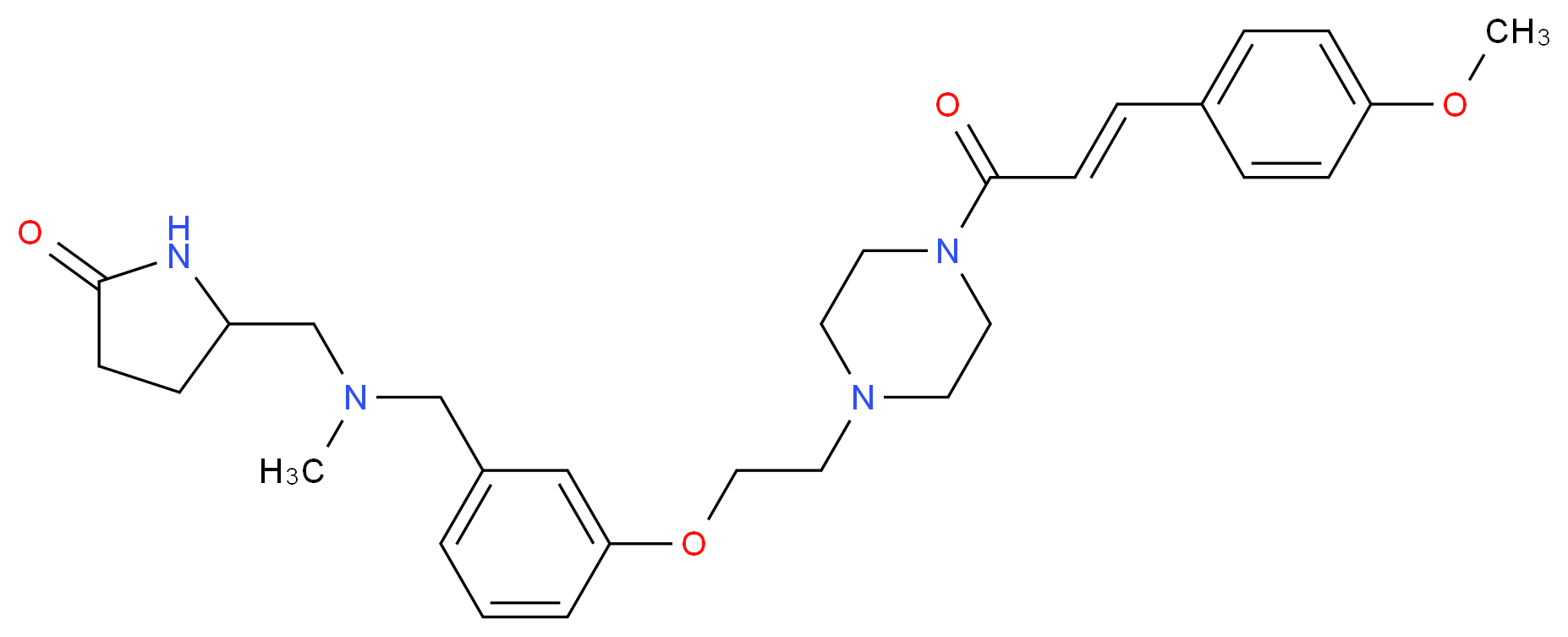 5-{[[3-(2-{4-[(2E)-3-(4-methoxyphenyl)-2-propenoyl]-1-piperazinyl}ethoxy)benzyl](methyl)amino]methyl}-2-pyrrolidinone_分子结构_CAS_)