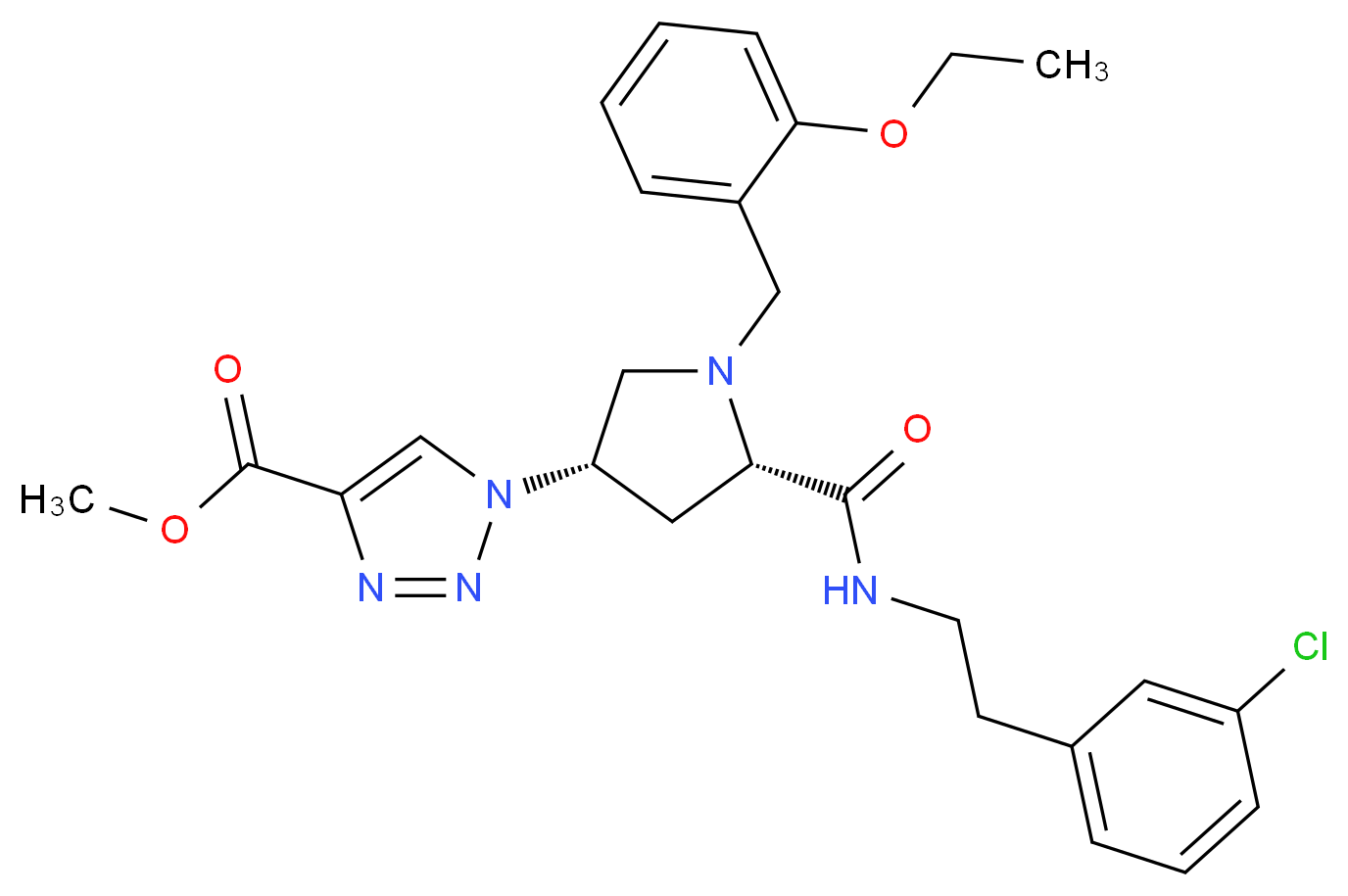 methyl 1-[(3S,5S)-5-({[2-(3-chlorophenyl)ethyl]amino}carbonyl)-1-(2-ethoxybenzyl)-3-pyrrolidinyl]-1H-1,2,3-triazole-4-carboxylate_分子结构_CAS_)