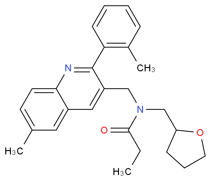 N-{[6-methyl-2-(2-methylphenyl)-3-quinolinyl]methyl}-N-(tetrahydro-2-furanylmethyl)propanamide_分子结构_CAS_)
