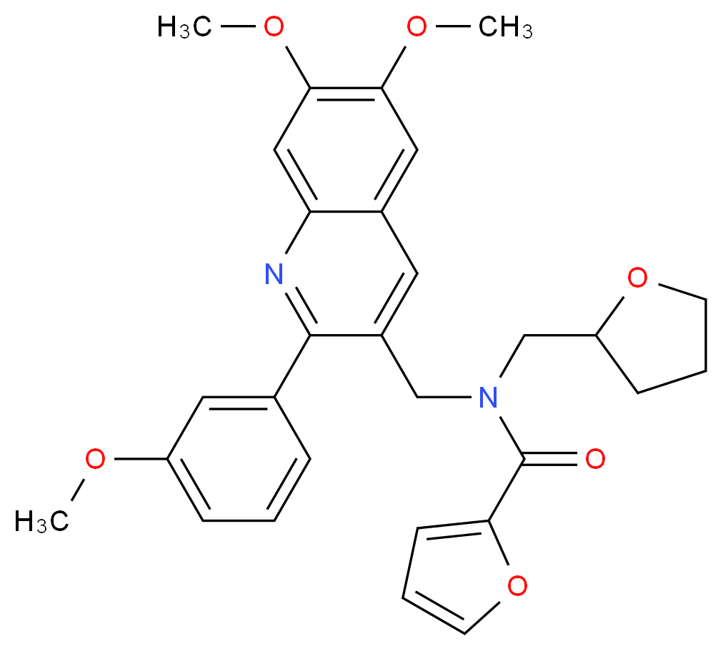 N-{[6,7-dimethoxy-2-(3-methoxyphenyl)-3-quinolinyl]methyl}-N-(tetrahydro-2-furanylmethyl)-2-furamide_分子结构_CAS_)