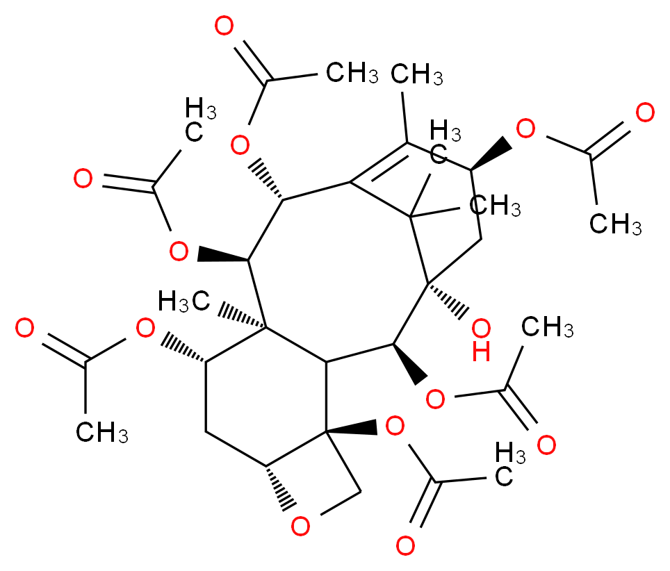 (1S,2S,3R,4S,7R,9S,10S,11R,12R,15S)-2,9,11,12,15-pentakis(acetyloxy)-1-hydroxy-10,14,17,17-tetramethyl-6-oxatetracyclo[11.3.1.0<sup>3</sup>,<sup>1</sup><sup>0</sup>.0<sup>4</sup>,<sup>7</sup>]heptadec-13-en-4-yl acetate_分子结构_CAS_57672-77-2