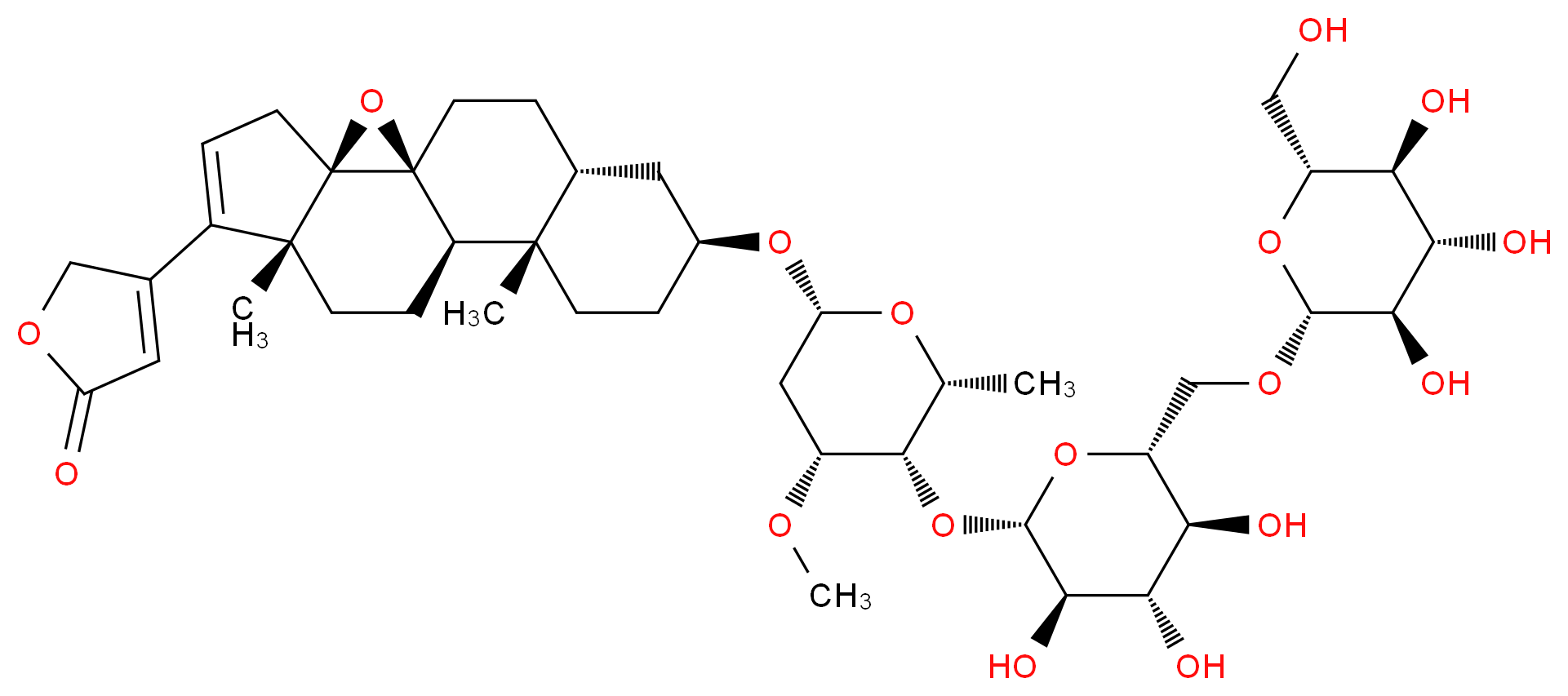 4-[(1S,3R,7R,10R,11S,14S,16R)-14-{[(2R,4R,5S,6R)-4-methoxy-6-methyl-5-{[(2S,3R,4S,5S,6R)-3,4,5-trihydroxy-6-({[(2R,3R,4S,5S,6R)-3,4,5-trihydroxy-6-(hydroxymethyl)oxan-2-yl]oxy}methyl)oxan-2-yl]oxy}oxan-2-yl]oxy}-7,11-dimethyl-2-oxapentacyclo[8.8.0.0<sup>1</sup>,<sup>3</sup>.0<sup>3</sup>,<sup>7</sup>.0<sup>1</sup><sup>1</sup>,<sup>1</sup><sup>6</sup>]octadec-5-en-6-yl]-2,5-dihydrofuran-2-one_分子结构_CAS_143212-60-6