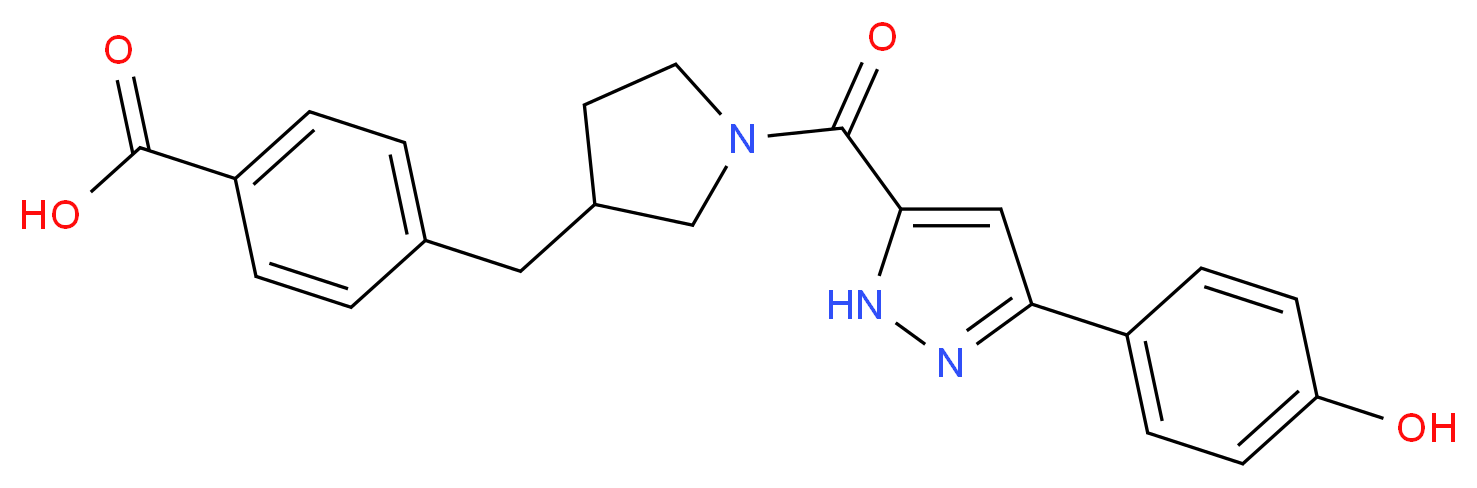 4-[(1-{[3-(4-hydroxyphenyl)-1H-pyrazol-5-yl]carbonyl}pyrrolidin-3-yl)methyl]benzoic acid_分子结构_CAS_)