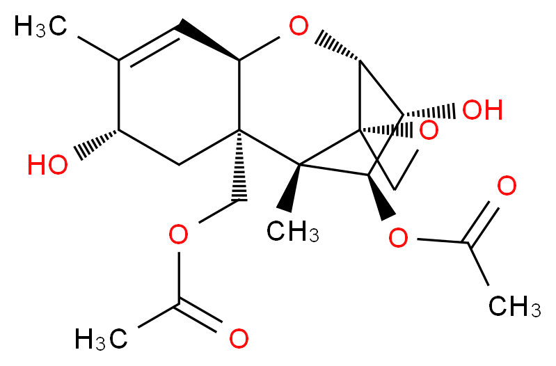 (1'S,2S,2'R,4'S,7'R,9'R,10'R,11'S)-11'-(acetyloxy)-4',10'-dihydroxy-1',5'-dimethyl-8'-oxaspiro[oxirane-2,12'-tricyclo[7.2.1.0<sup>2</sup>,<sup>7</sup>]dodecan]-5'-en-2'-ylmethyl acetate_分子结构_CAS_36519-25-2