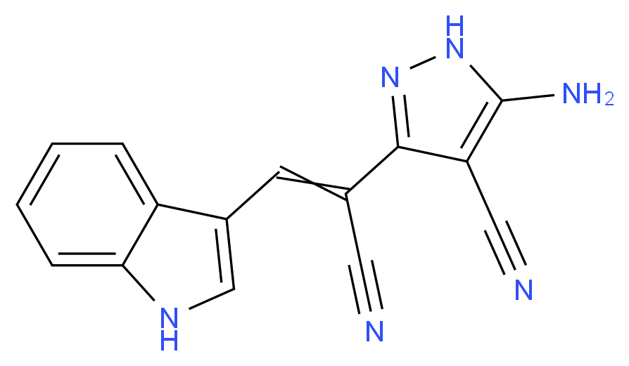 5-amino-3-[1-cyano-2-(1H-indol-3-yl)eth-1-en-1-yl]-1H-pyrazole-4-carbonitrile_分子结构_CAS_153150-84-6