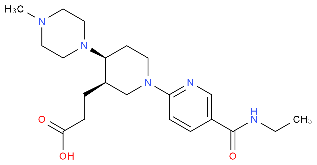 3-[(3R*,4S*)-1-{5-[(ethylamino)carbonyl]pyridin-2-yl}-4-(4-methylpiperazin-1-yl)piperidin-3-yl]propanoic acid_分子结构_CAS_)