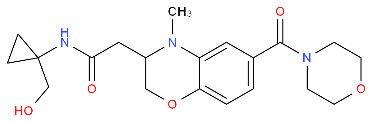 N-[1-(hydroxymethyl)cyclopropyl]-2-[4-methyl-6-(morpholin-4-ylcarbonyl)-3,4-dihydro-2H-1,4-benzoxazin-3-yl]acetamide_分子结构_CAS_)