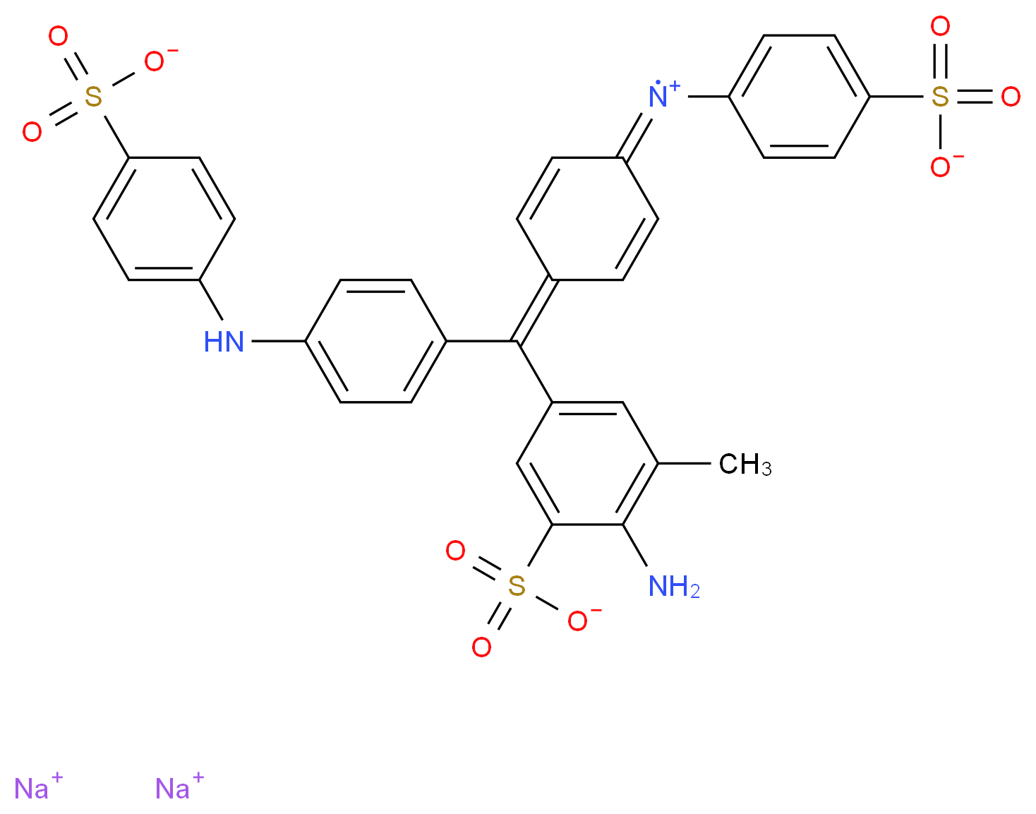 disodium {4-[(4-amino-3-methyl-5-sulfonatophenyl)({4-[(4-sulfonatophenyl)amino]phenyl})methylidene]cyclohexa-2,5-dien-1-ylidene}(4-sulfonatophenyl)azaniumyl_分子结构_CAS_28631-66-5