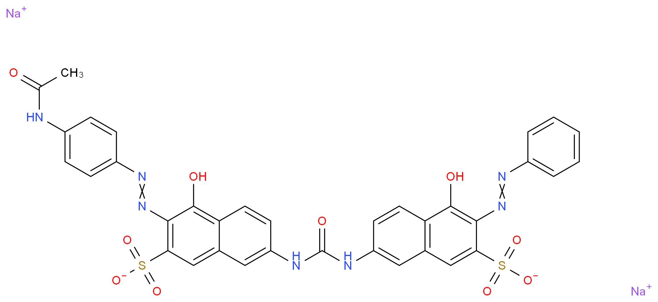 disodium 3-[2-(4-acetamidophenyl)diazen-1-yl]-4-hydroxy-7-({[5-hydroxy-6-(2-phenyldiazen-1-yl)-7-sulfonatonaphthalen-2-yl]carbamoyl}amino)naphthalene-2-sulfonate_分子结构_CAS_3441-14-3