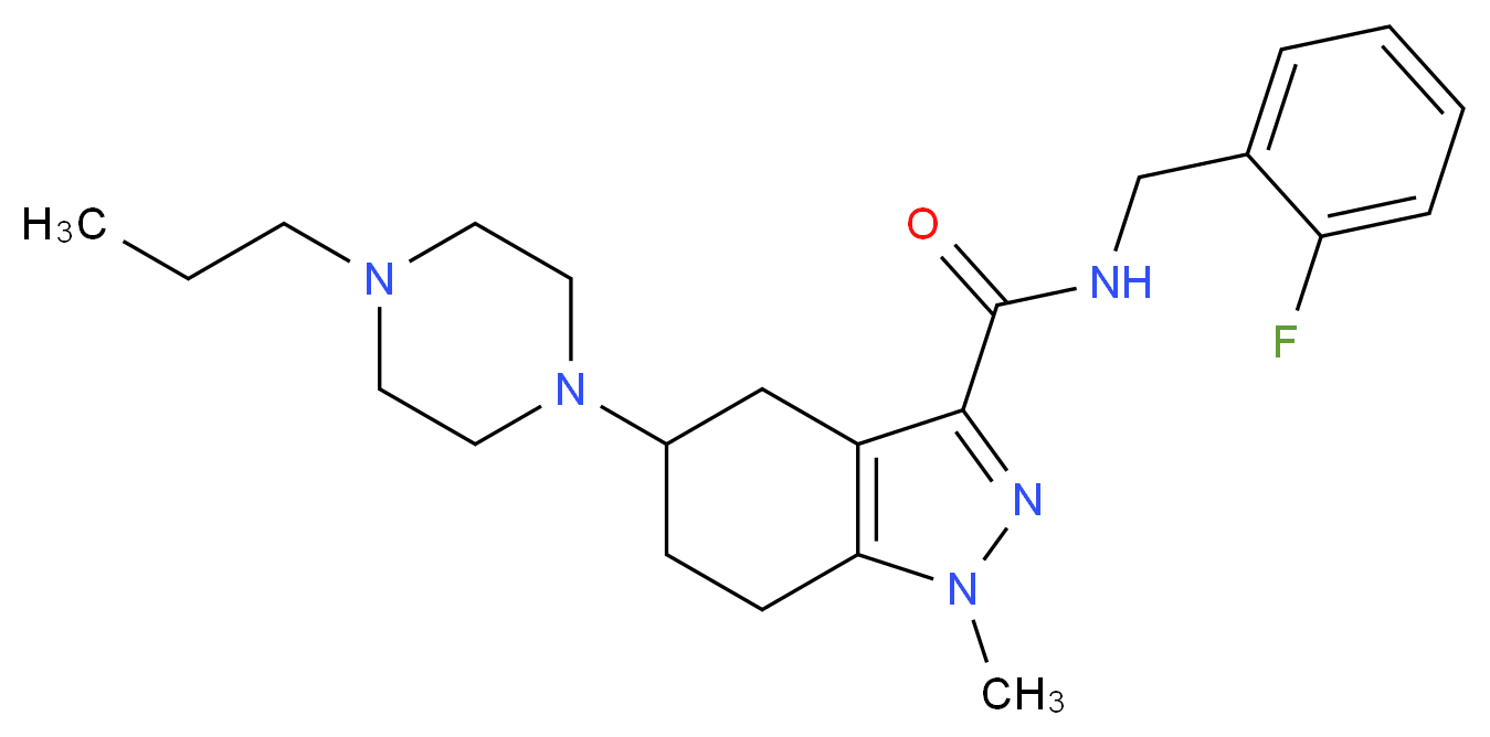 N-(2-fluorobenzyl)-1-methyl-5-(4-propyl-1-piperazinyl)-4,5,6,7-tetrahydro-1H-indazole-3-carboxamide_分子结构_CAS_)