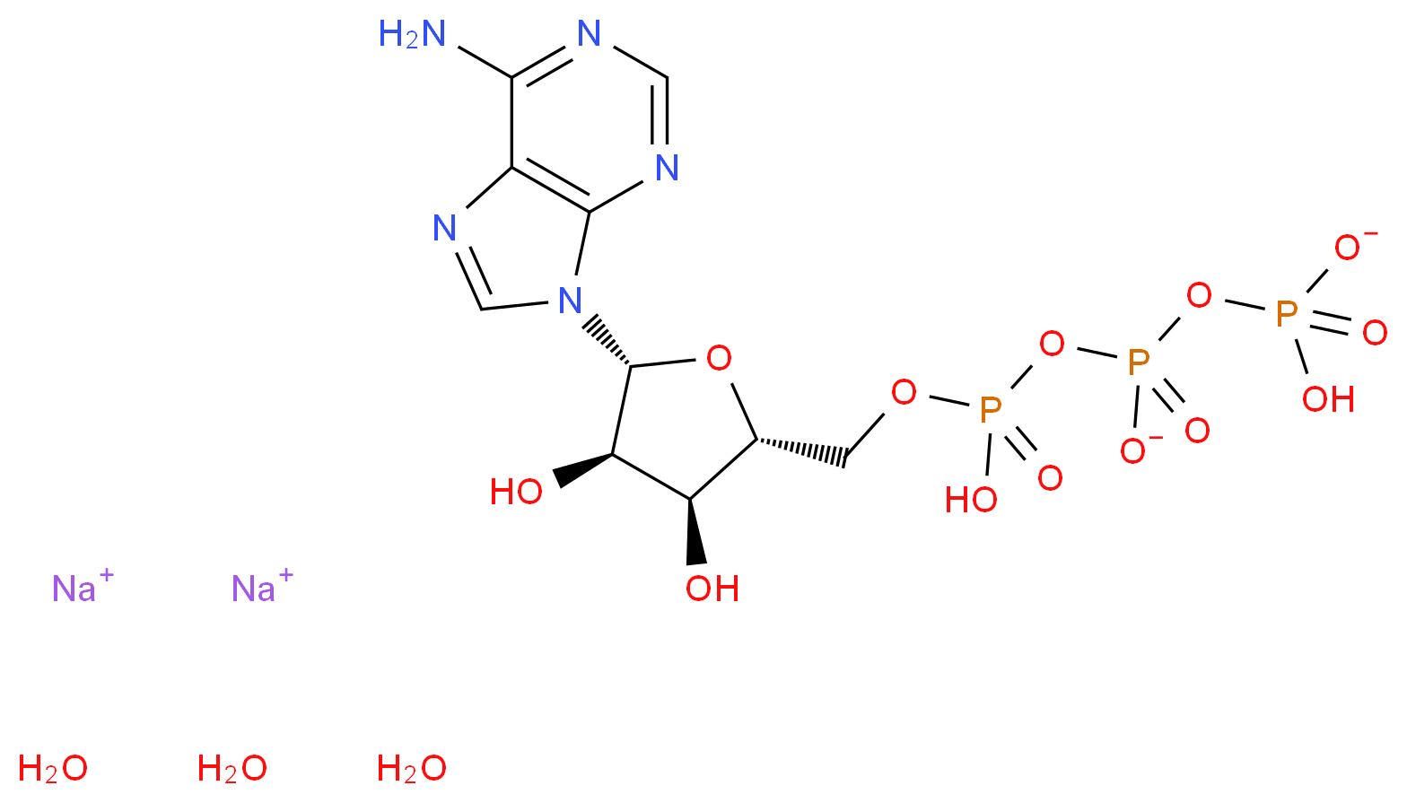 disodium trihydrate {[(2R,3S,4R,5R)-5-(6-amino-9H-purin-9-yl)-3,4-dihydroxyoxolan-2-yl]methoxy}(hydroxy)phosphoryl (hydrogen phosphonatooxy)phosphonate_分子结构_CAS_51963-61-2