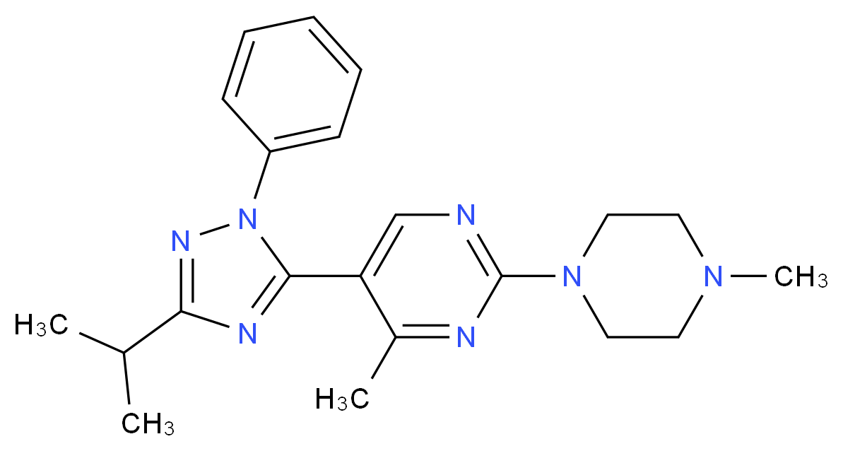 5-(3-isopropyl-1-phenyl-1H-1,2,4-triazol-5-yl)-4-methyl-2-(4-methylpiperazin-1-yl)pyrimidine_分子结构_CAS_)