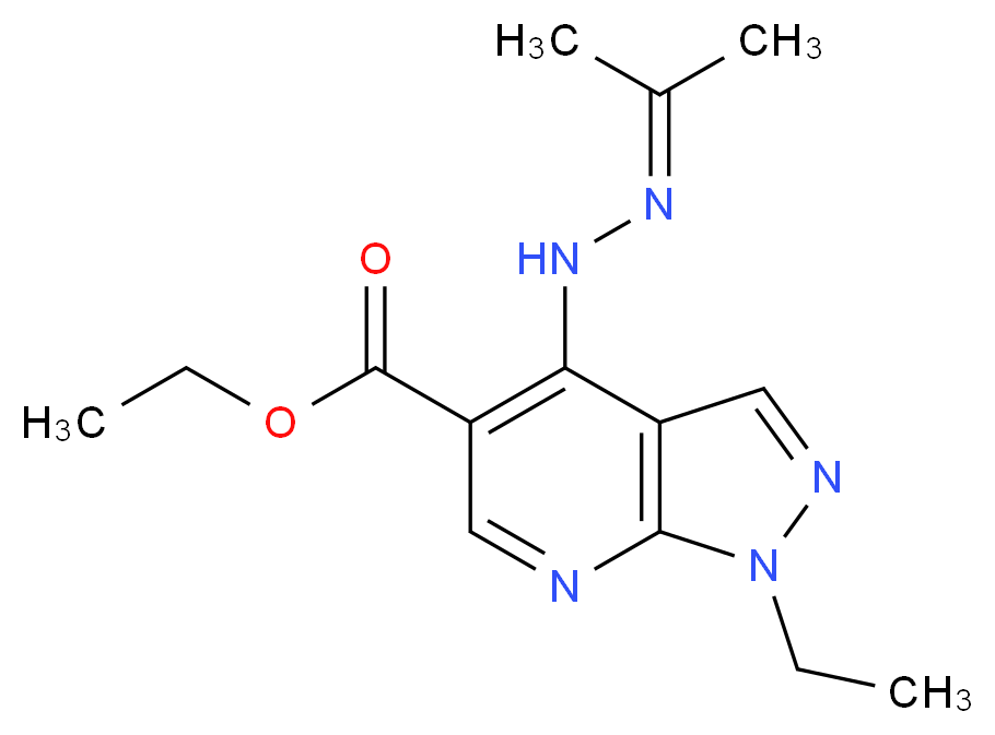ethyl 1-ethyl-4-[2-(propan-2-ylidene)hydrazin-1-yl]-1H-pyrazolo[3,4-b]pyridine-5-carboxylate_分子结构_CAS_51022-77-6
