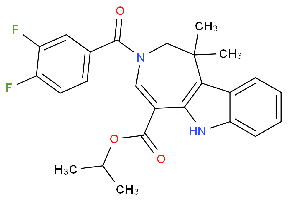 propan-2-yl 3-(3,4-difluorobenzoyl)-1,1-dimethyl-1H,2H,3H,6H-azepino[4,5-b]indole-5-carboxylate_分子结构_CAS_629664-81-9