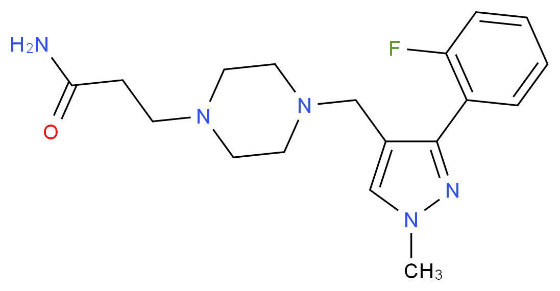 3-(4-{[3-(2-fluorophenyl)-1-methyl-1H-pyrazol-4-yl]methyl}-1-piperazinyl)propanamide_分子结构_CAS_)