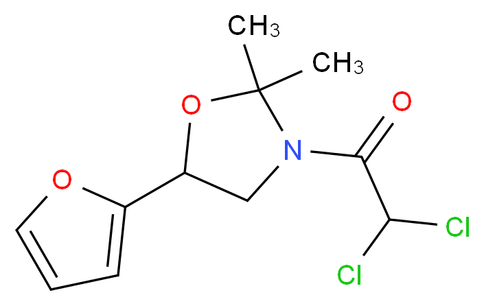 2,2-dichloro-1-[5-(furan-2-yl)-2,2-dimethyl-1,3-oxazolidin-3-yl]ethan-1-one_分子结构_CAS_121776-33-8